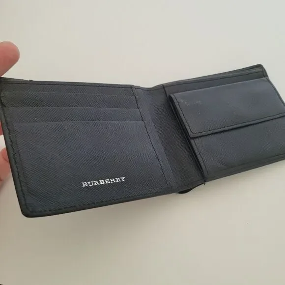 Burberry Men Designer Card Coin Bill Wallet 3in1 Black Leather Bifold Medium - Picture 4 of 14